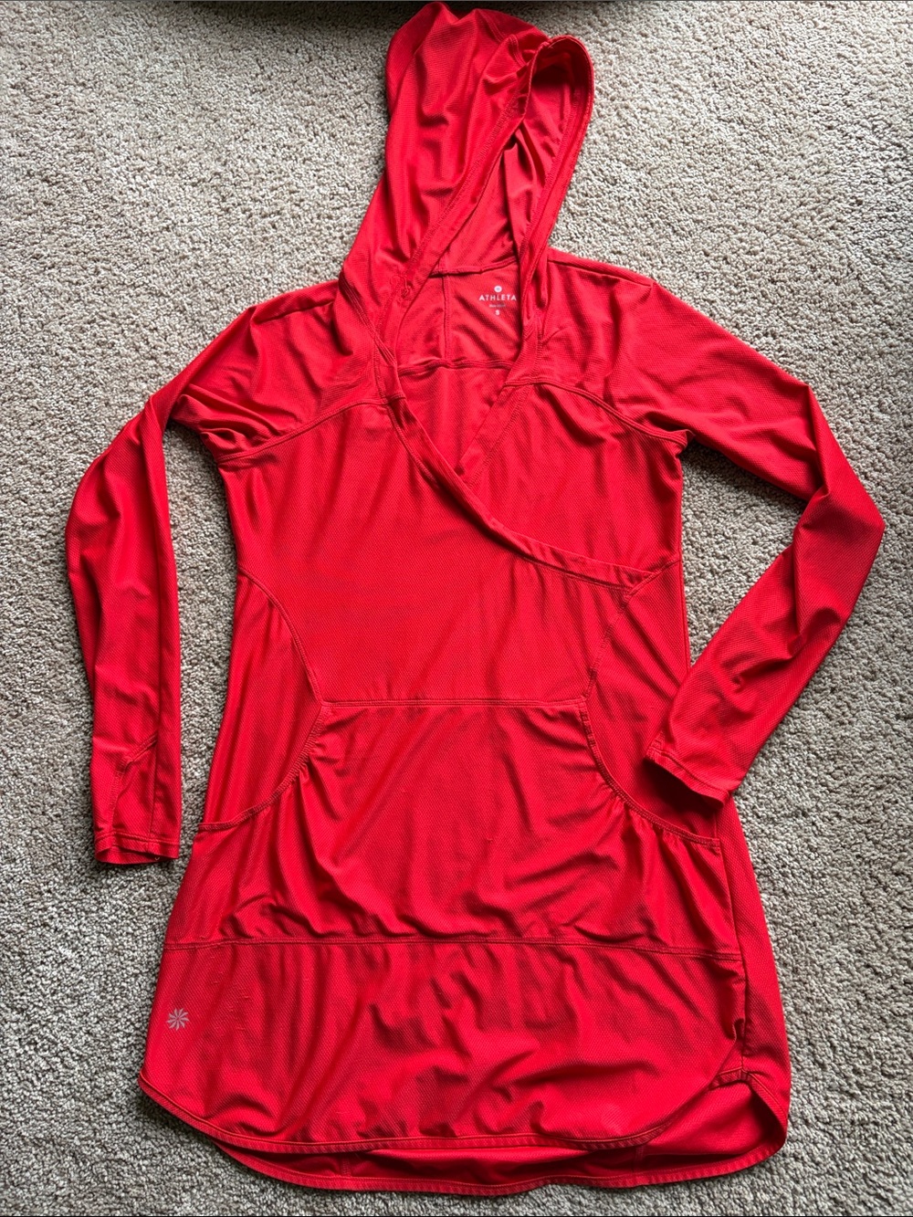 Athleta Bright Red Hooded Swim Coverup Tunic